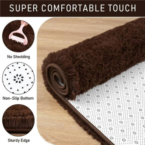 Brown Fluffy Area Rug 2x6 Ultra Soft Shag Carpet for Bedroom Living Room Kids - Picture 6 of 8